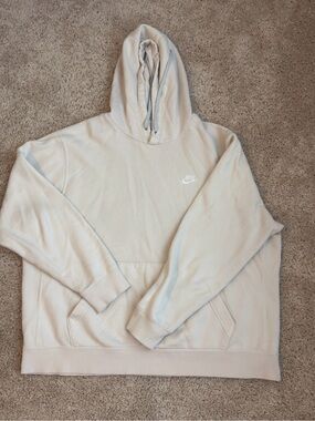Nike Men's Beige Cream Hoodie with Small White Swoosh